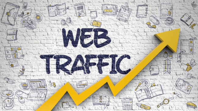 Web Traffic Drawn on White Brick Wall. 3D.